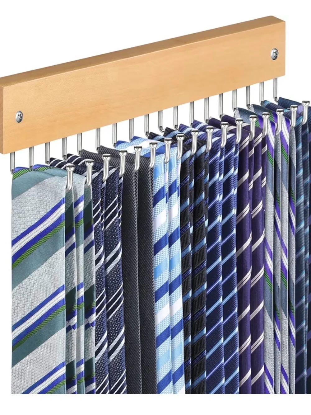 Wood Wall-Mount Tie and Scarf Organizer Rack - Natural Wood